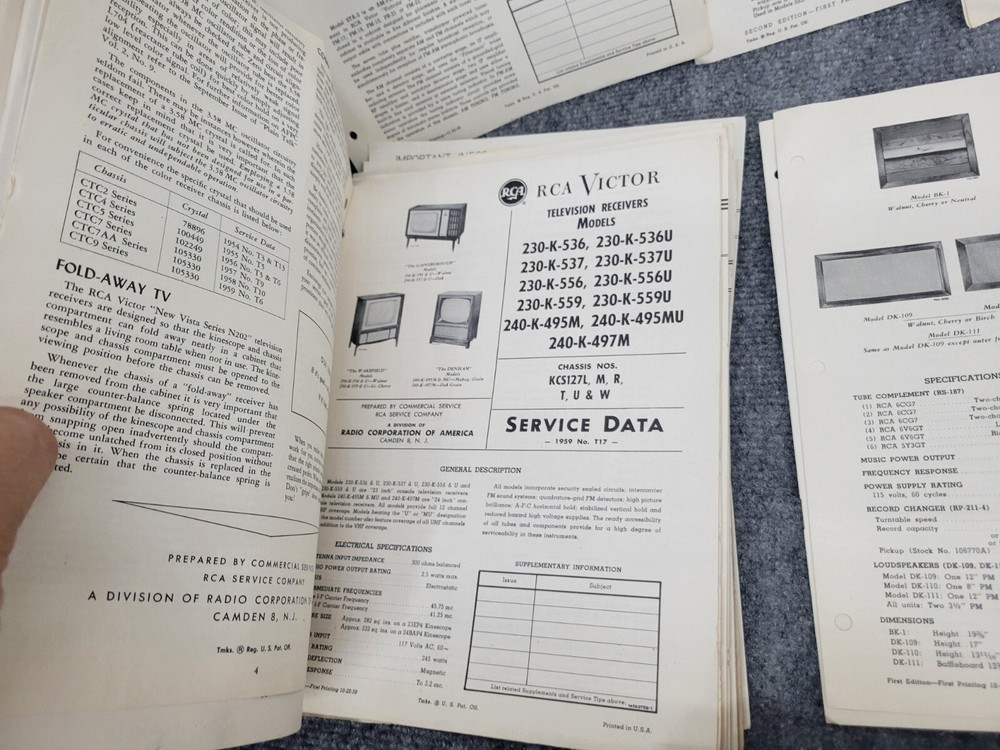 Vintage RCA Service Repair Technical Data Sheets Lot