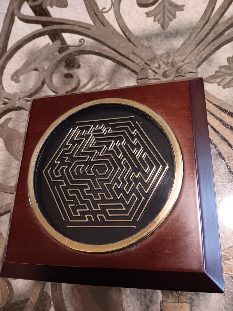 Mid Century Black & Brass Solid Wood Cube Flat Maze
