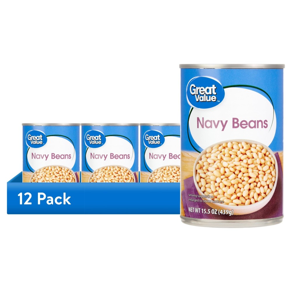 12 pack,Great Value Navy Bean, 15.5 oz Can.