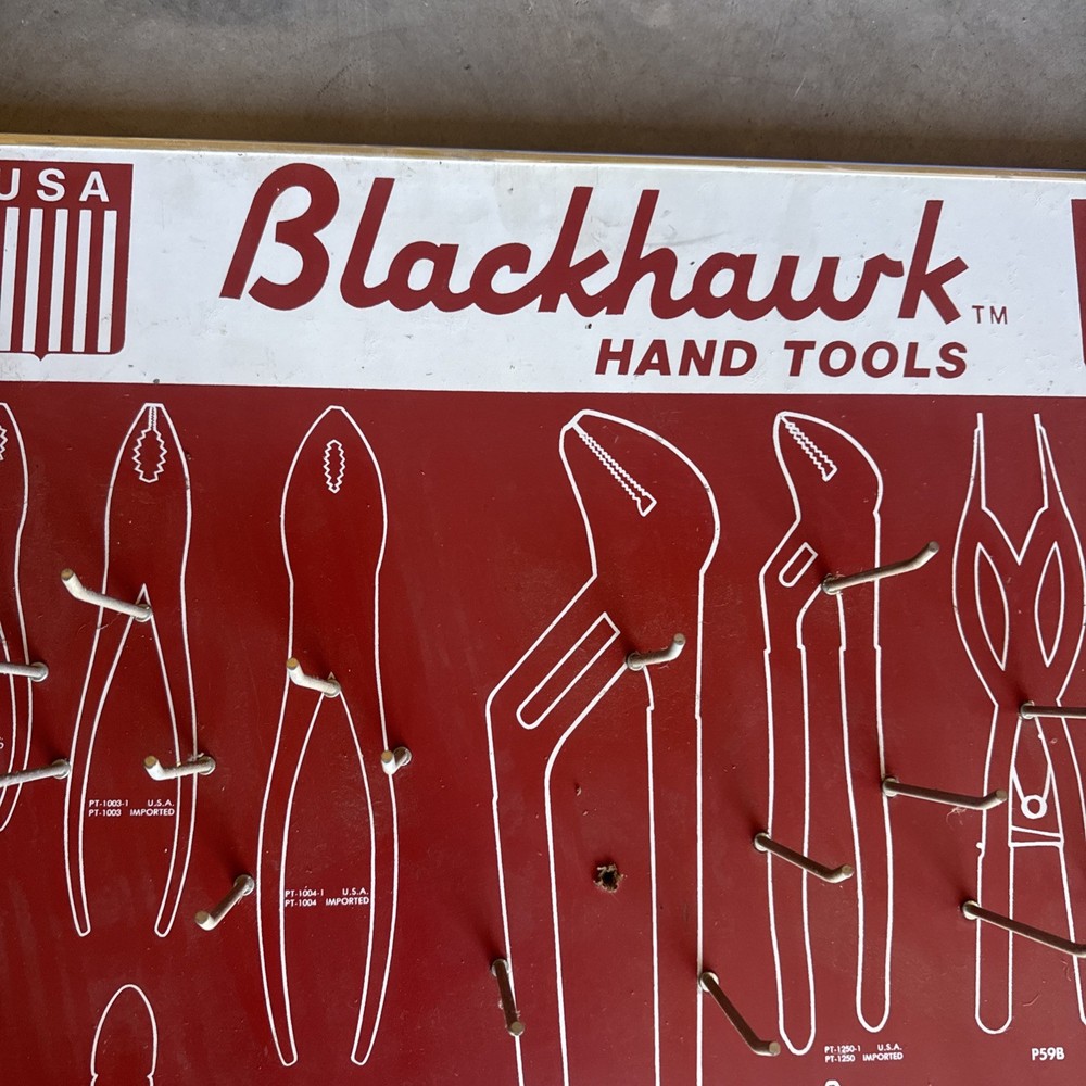 Vintage Black Hawk Hand Tools Display Advertisement Board DBD-6