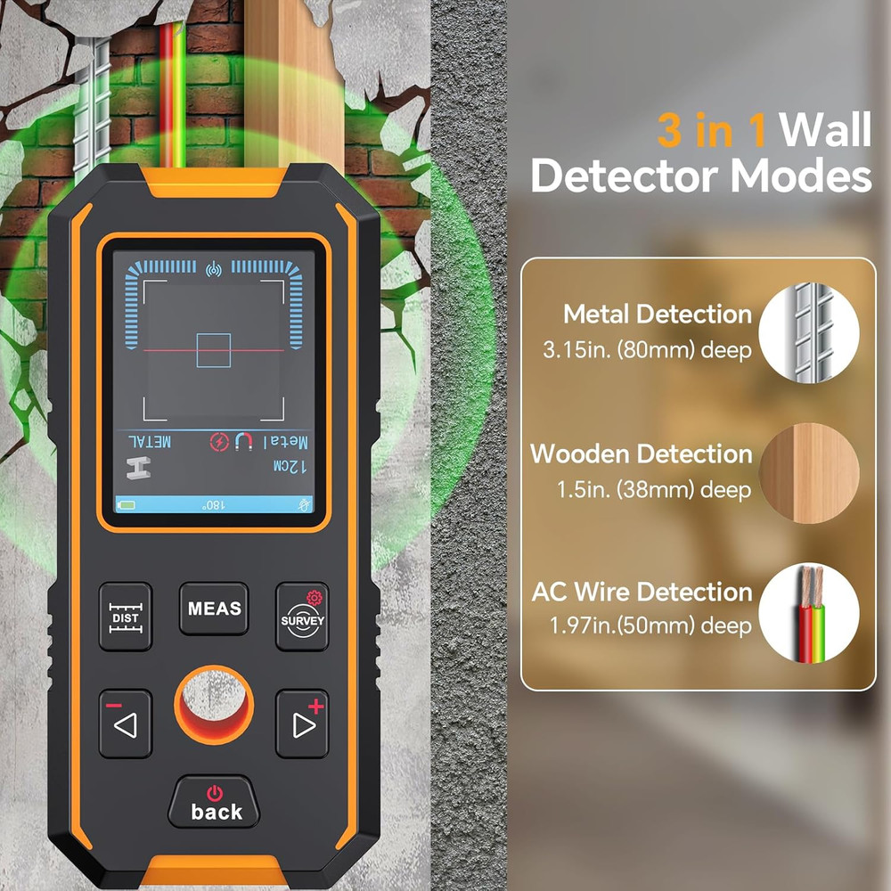 4-in-1 Stud Finder with Laser Measure & Smart Sensor LCD Display