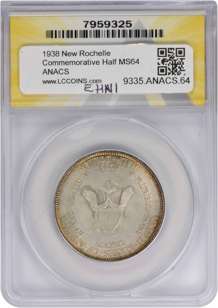 New Rochelle Commemorative Silver Half Dollar 1938 MS64 ANACS
