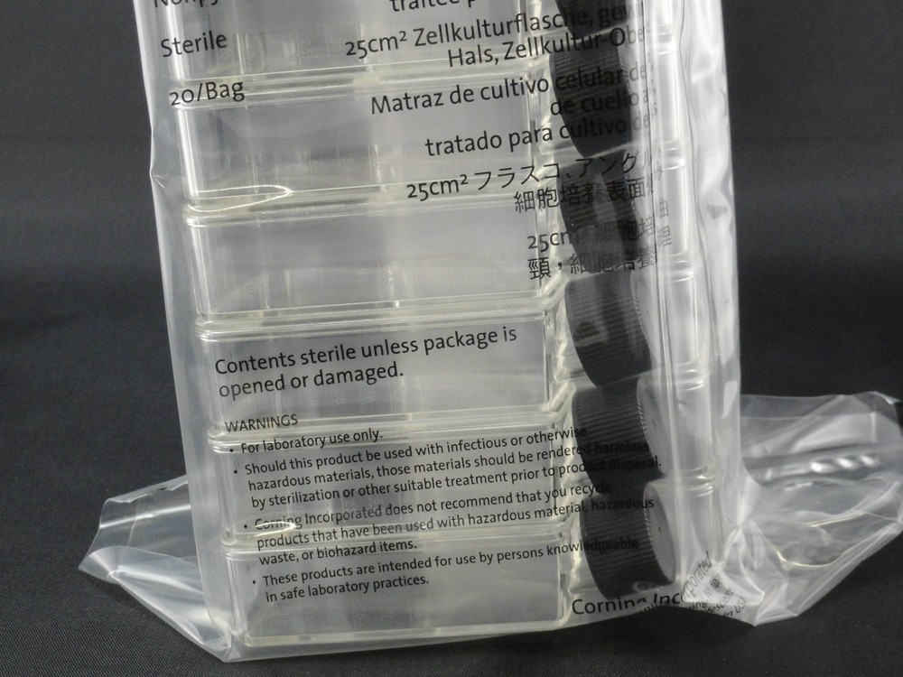 20 Corning 25cm² Cell Culture Flasks 3055 Angled Neck Triangular Sterile Treated