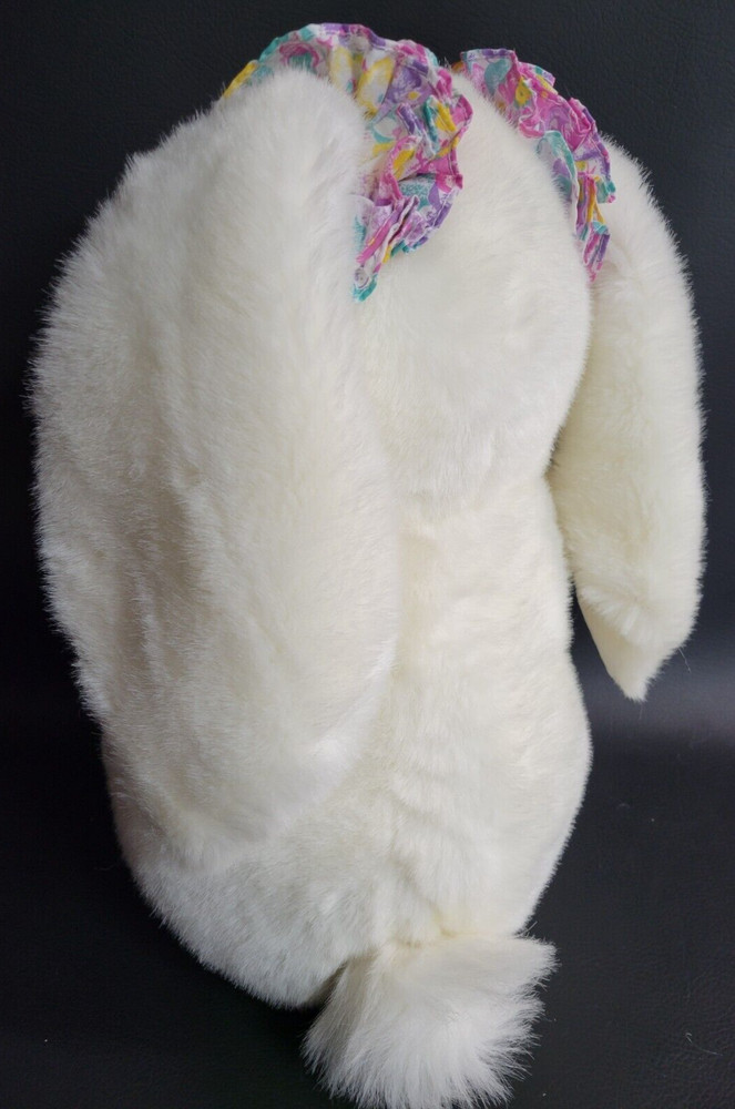Large 18" Plush White Lop Eared Easter Bunny Rabbit Holding Spring Flower