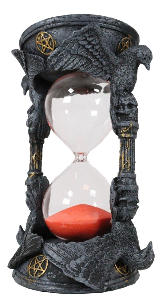 Gothic Alchemy Pentagram Circle Raven Crows Skull Pillars Sand Timer Sandtimer