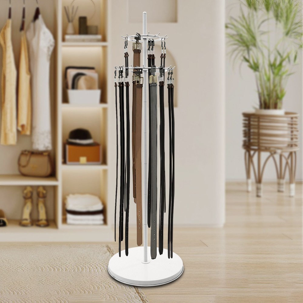 2-tier Tie Rack Floor Stand Belt Hanger Display Shelf 31 Hooks Adjustable FeetUS