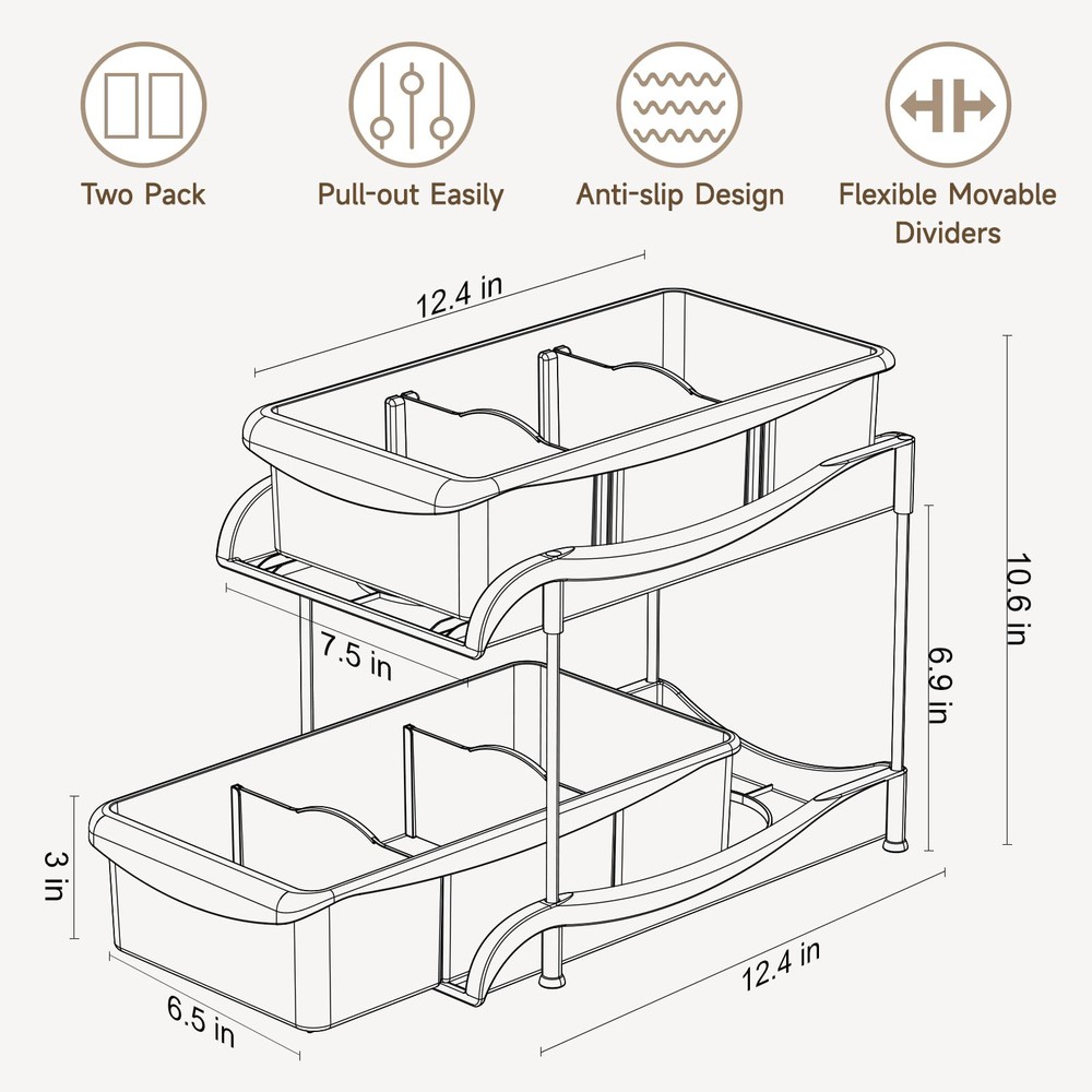 2 Pack Bathroom Cabinet Organizer 2 Tier Clear Under Sink Organizers and Storage