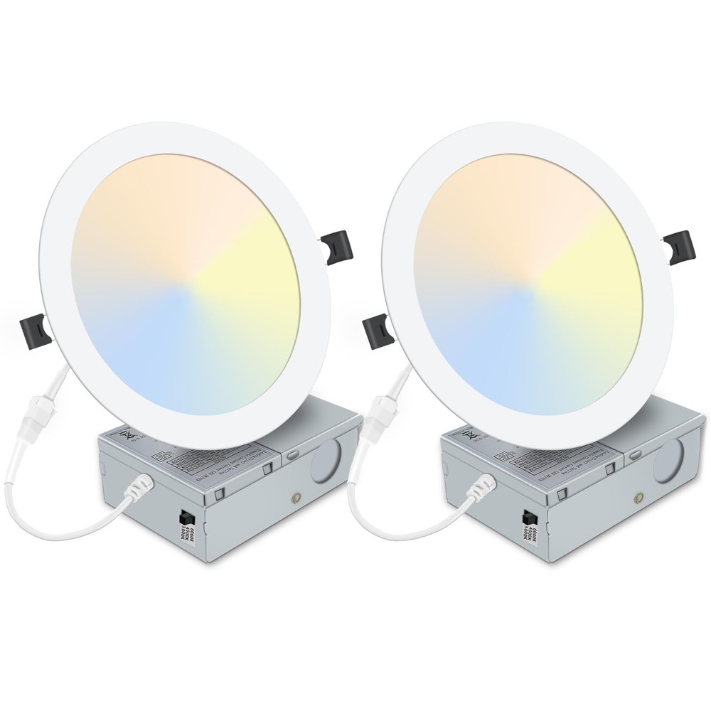 2PK 8" LED Recessed Light Ultra-Thin Ceiling Lighting Junction Box Dimmable CCT