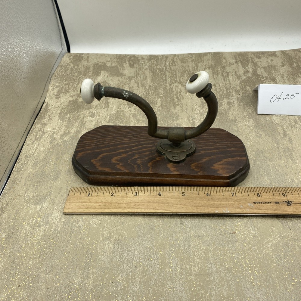 Vintage Original Old Victorian Ceramic Knobs Ornate Iron Wall Hanger Hook