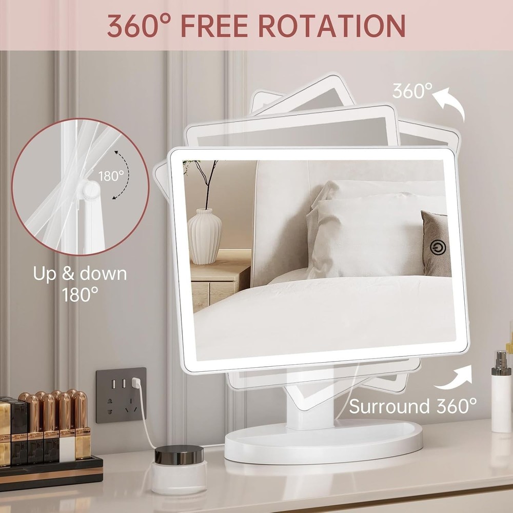 Funtouch Large Lighted Vanity Makeup Mirror with 88 LED, 360 Rotation Touch S...