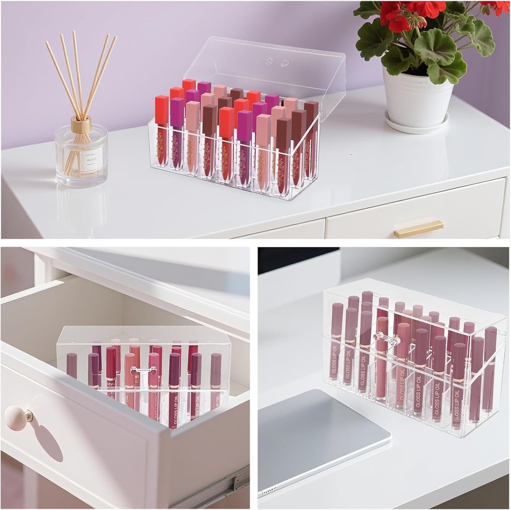 Acrylic Lipgloss Lip Gloss Holder & Rollerball Perfume Organizer Compact
