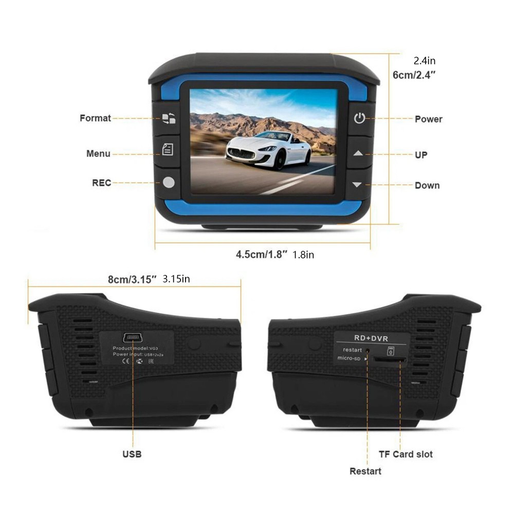 Vehicle DVR Detection System Radar Dash Camera G-sensor Night Vision 720P HD