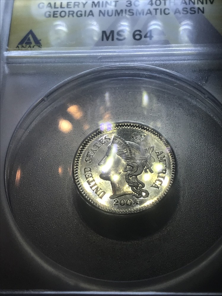 🔥‼️MS64‼️🔥2004 GNA 🔥40th Anniversary 3 Cent Token🔥 ”Mini Mint”Gallery Mint