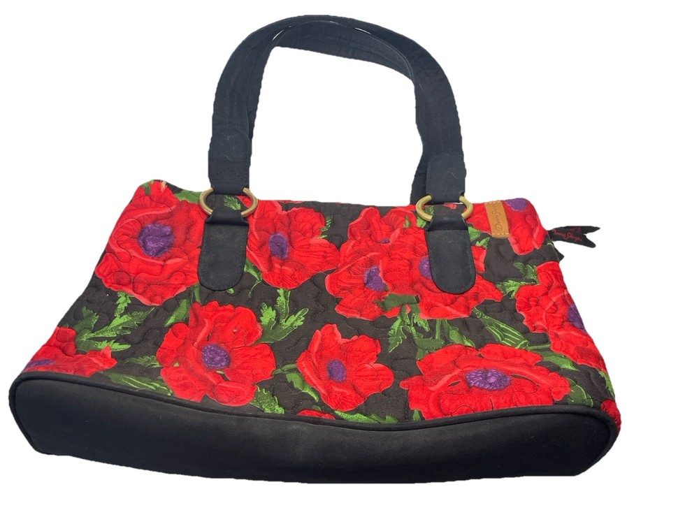 Donna Sharp Handbag Purse Floral Black Red Quilted Fabric