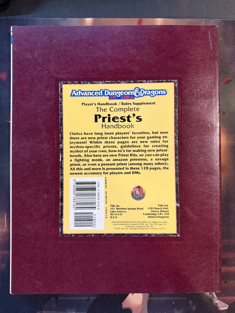 AD&D The Complete Priest's Handbook 2nd Ed. 1990 Dungeons & Dragons