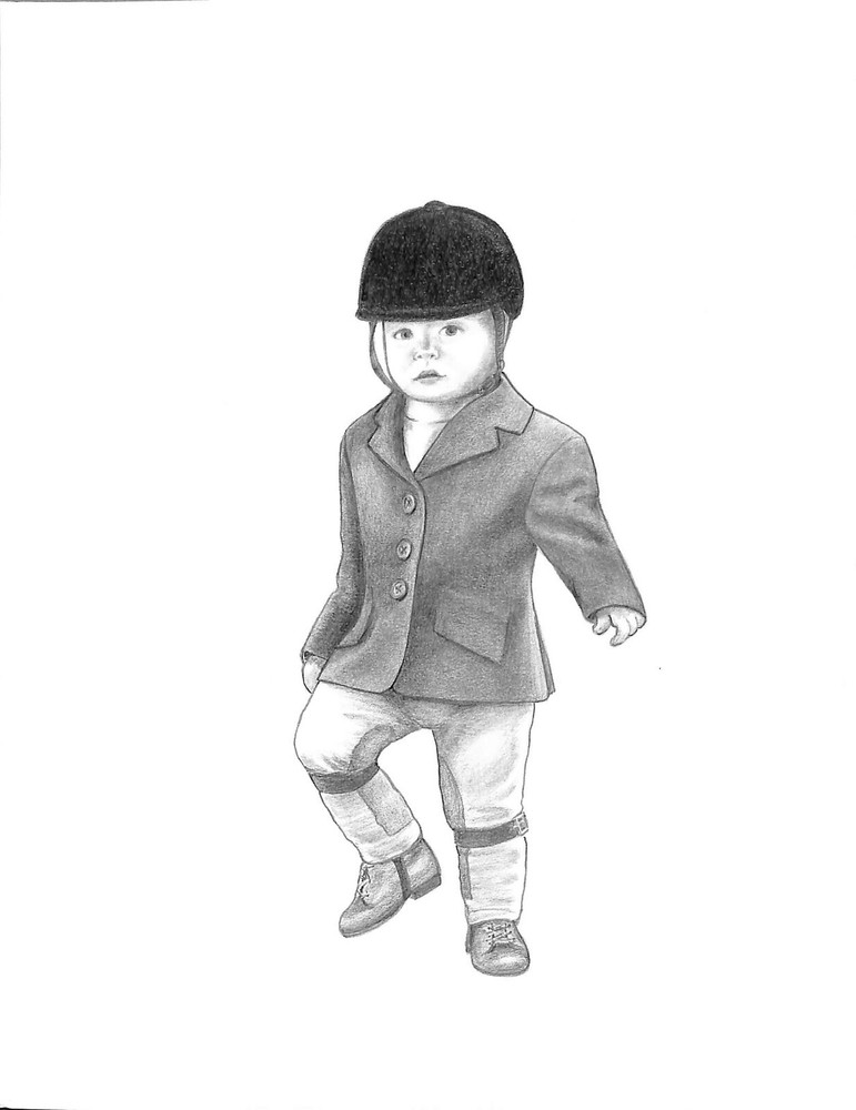 Toddler "Two" Equestrian Riding Outfit 2003 Graphite Drawing
