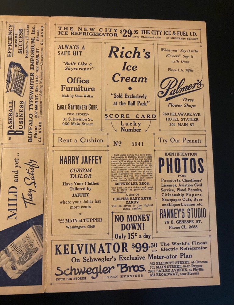 Early 1900's Buffalo Bisons Baseball Program - Ollie Carnegie Era