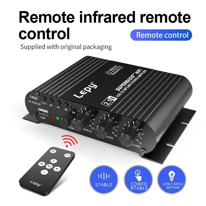 2.1CH HIFI Amplifier: 38Wx2 + 50W Bass, Bluetooth/USB/RCA Multi-Input‌