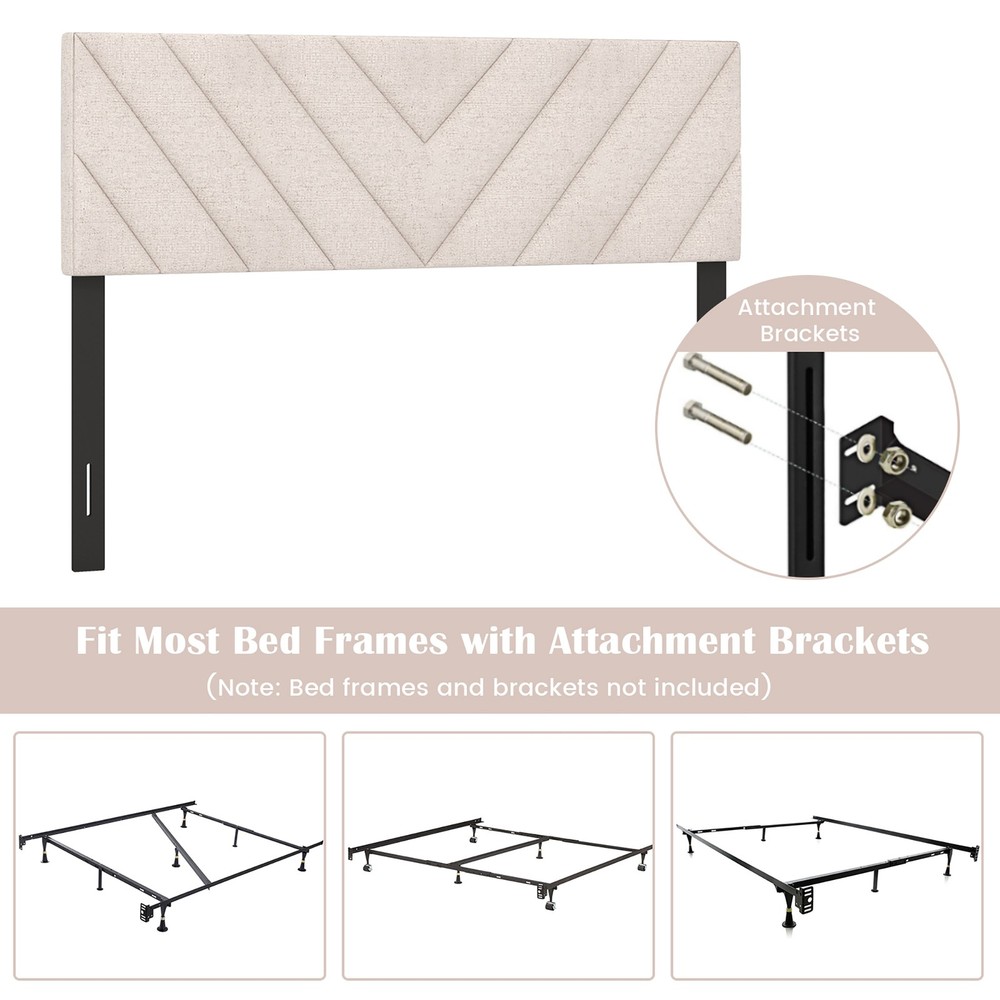 Linen Fabric Upholstered Headboard Rectangular Headboard w/ Solid Wood Legs