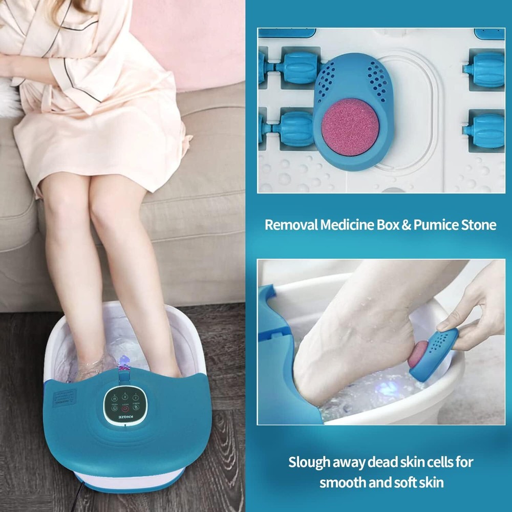 Collapsible Foot Spa Bath with Heat - Remote Temperature Control Bubbles (BLUE)