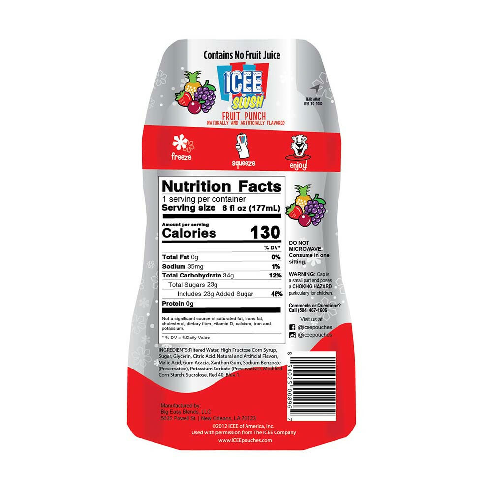 ICEE Slush Pouch 6 Count, 6oz Each - Cherry Frost, Fruit Punch, Blue Raspberry