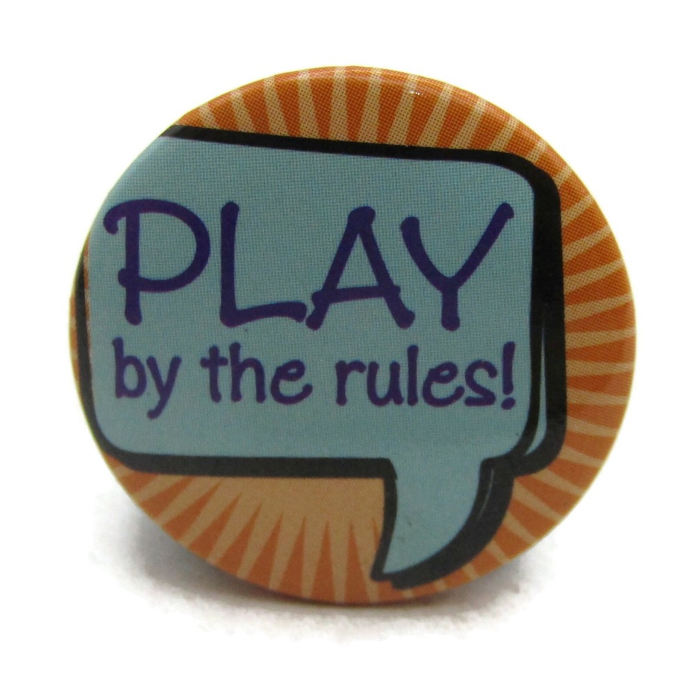 Play By The Rules Slogan Pinback Button Retro Comic Speech Bubble Badge Lapel