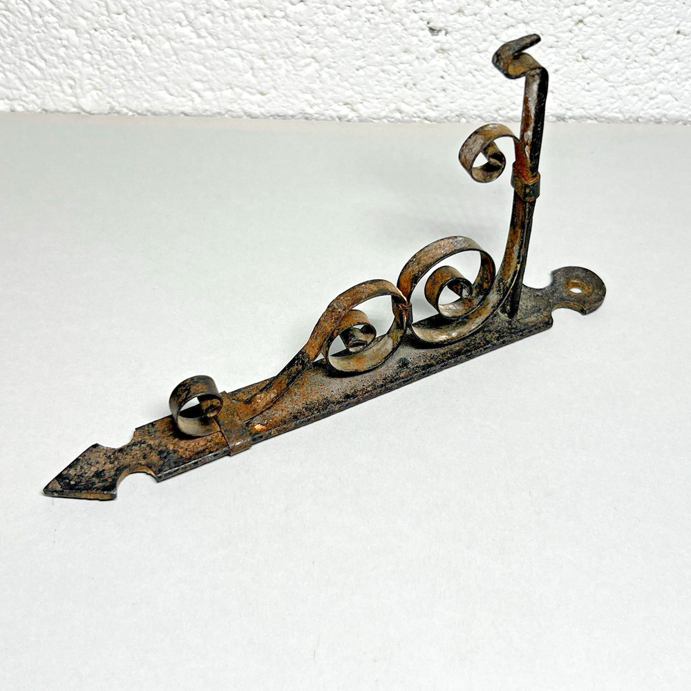 Victorian Cast Iron Wrought Scroll Bracket Wall Hanger Hook Black Single Small