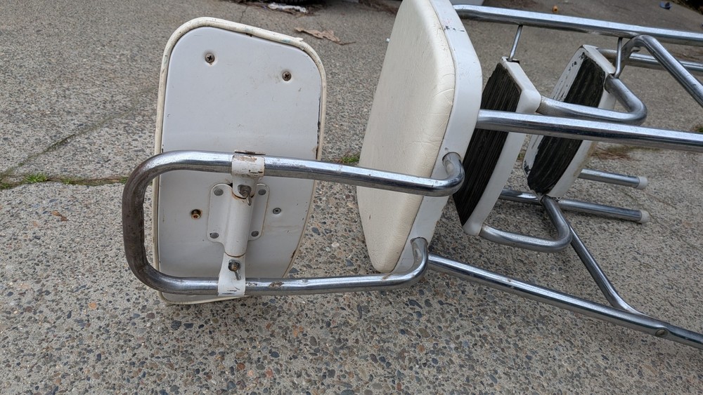 Vintage Aged White Cosco Step Stool Unique Back