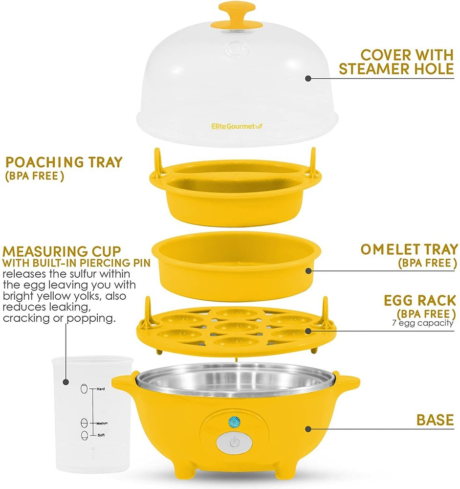 Elite Cuisine Rapid Egg Cooker, 7 Easy-To-Peel, Hard, Medium,..