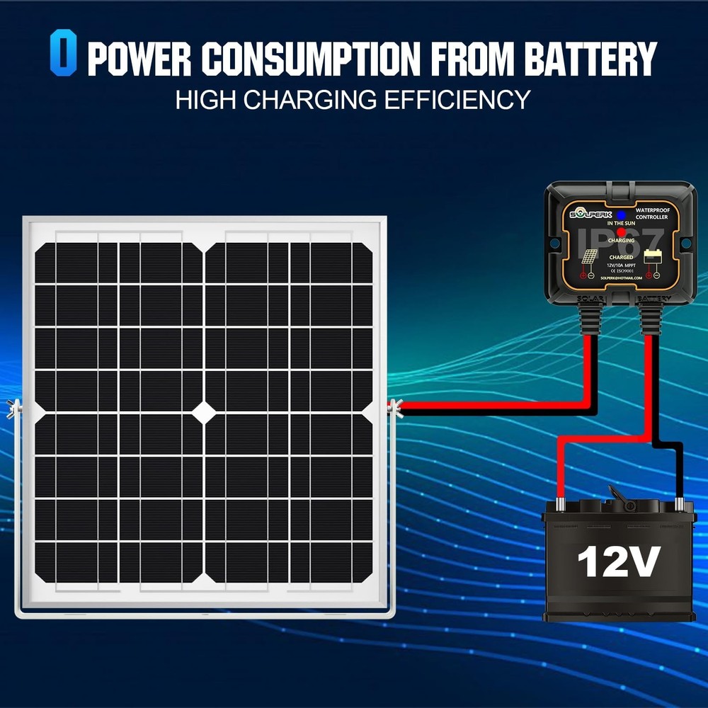 MPPT Solar Charge Controller 10A 12V, Waterproof Intelligent Portable Control...