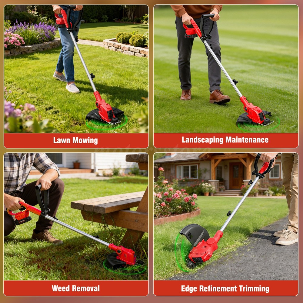 Cordless Electric Grass String Trimmer Lawn Edger Weed Wacker Cutter + 2 Battery