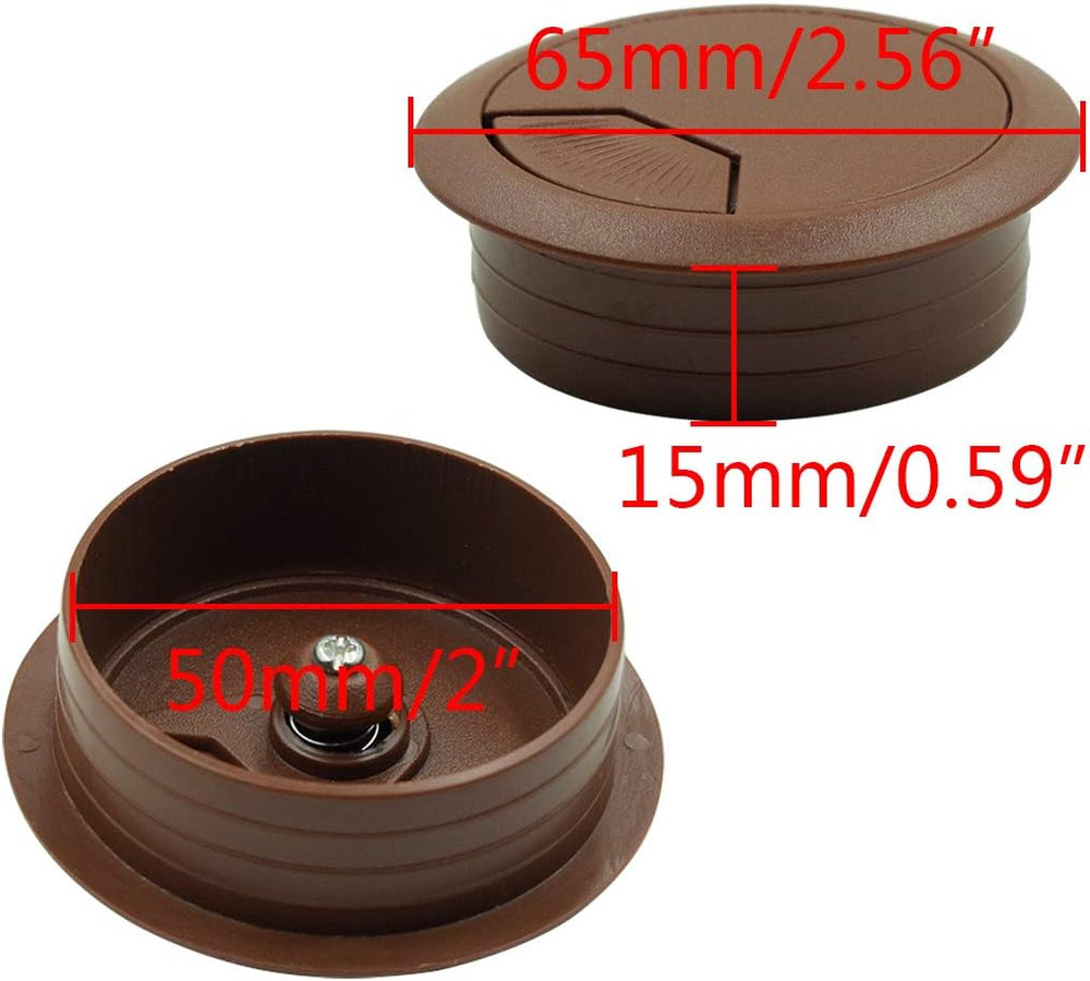 Desk Grommet Plastic Wire Cable Organizer 2" x 2" Brown (5 Pack)