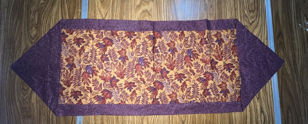 Handmade Table Runner Fall Leaves & Purple - 14" X 42"