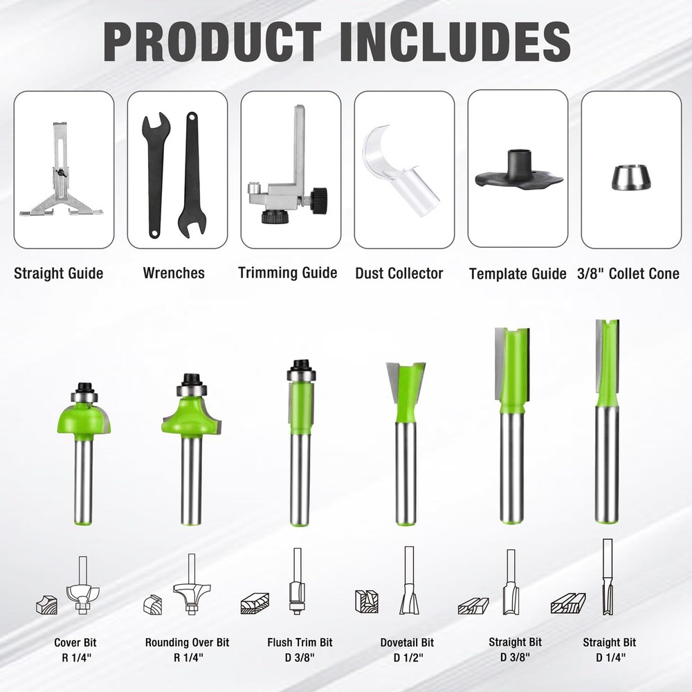 WORKPRO Compact Router Kit W/6 Variable Speeds 6.5Amp Corded Trimmer Router Tool