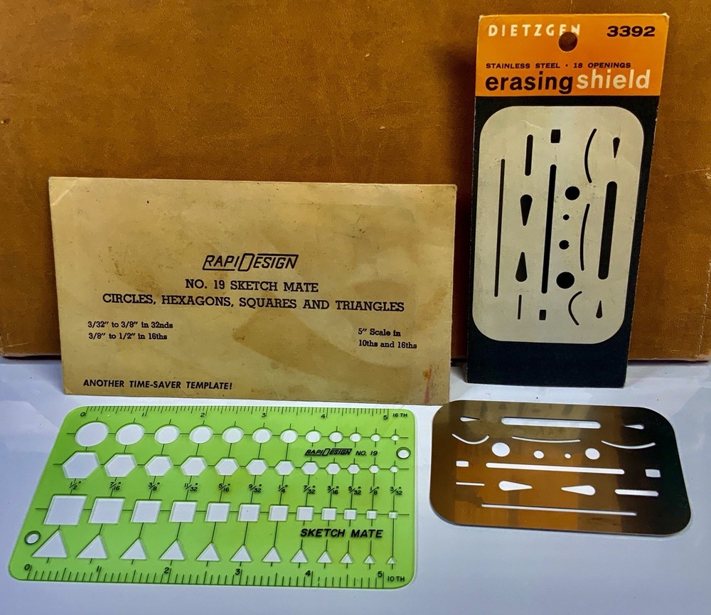 Drafting Tools Small Lot Template, Protractor, Erasing Shields, Lettering Guides