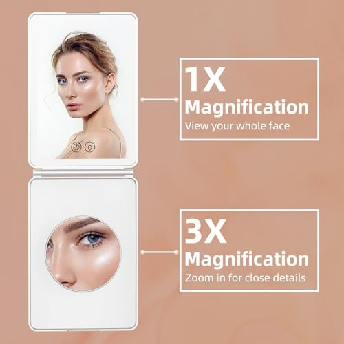Makeup Mirror,1X&3X Magnifying Lighted Vanity Mirror with 3 Color Setting
