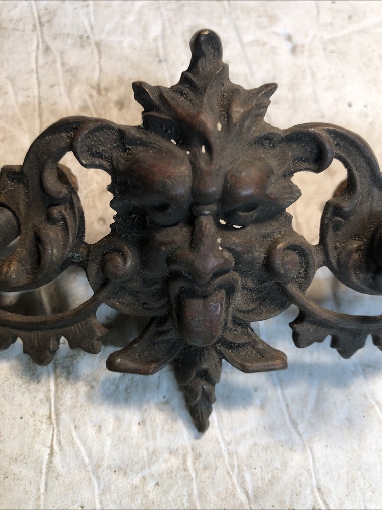 Ornate Face ANTIQUE Brass DRAWER PULLS VICTORIAN ( DROP HANDLE) 3” centers
