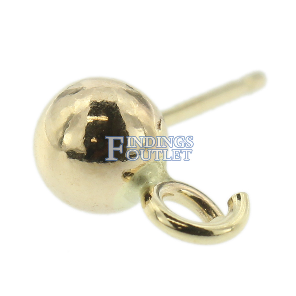 14k Yellow Gold Round Ball W/ Loop Stud Earring Mounting Setting Push Back Post