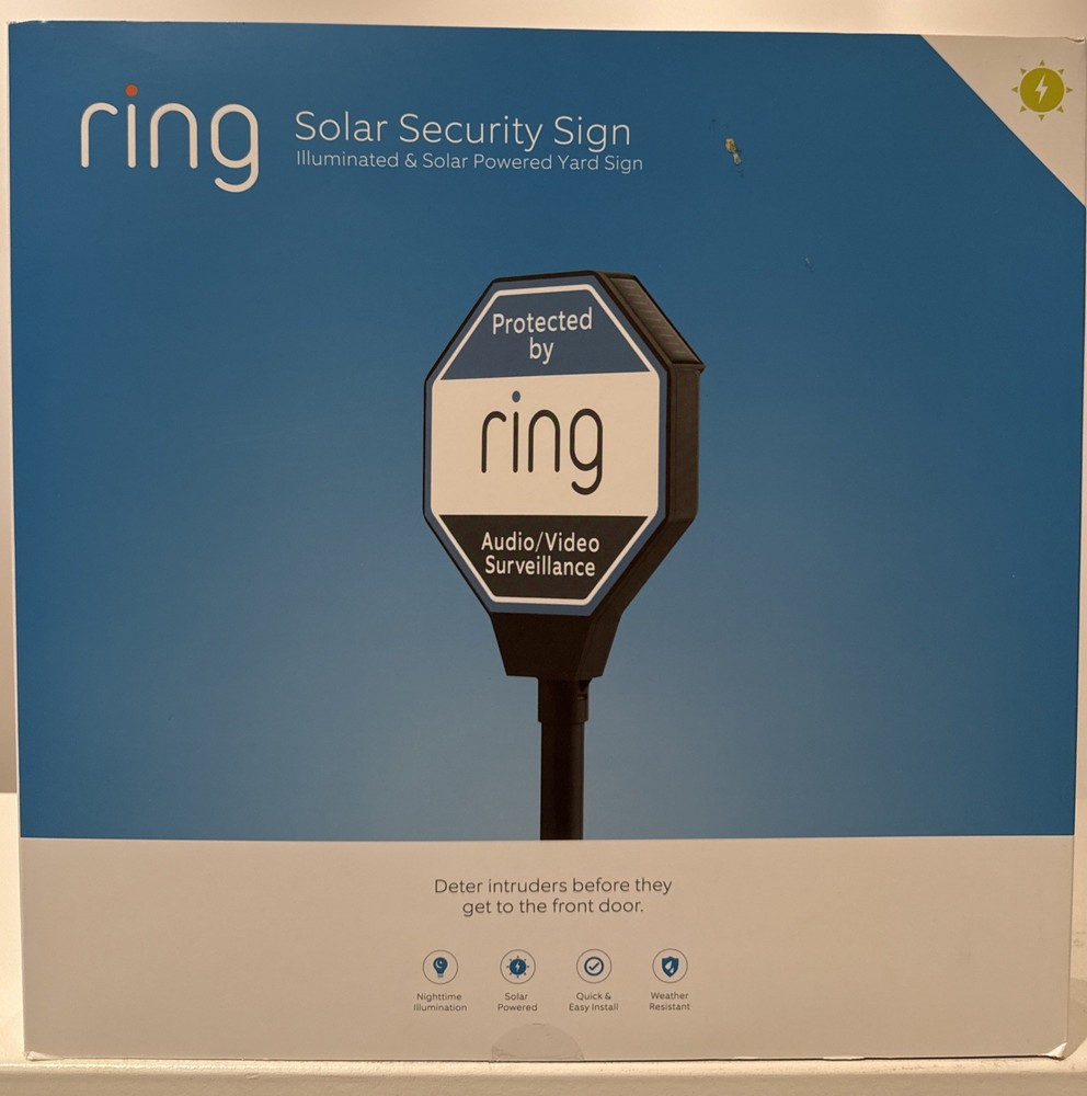 New Sealed Protected By RING SOLAR POWERED ILLUMINATED Security Yard Sign