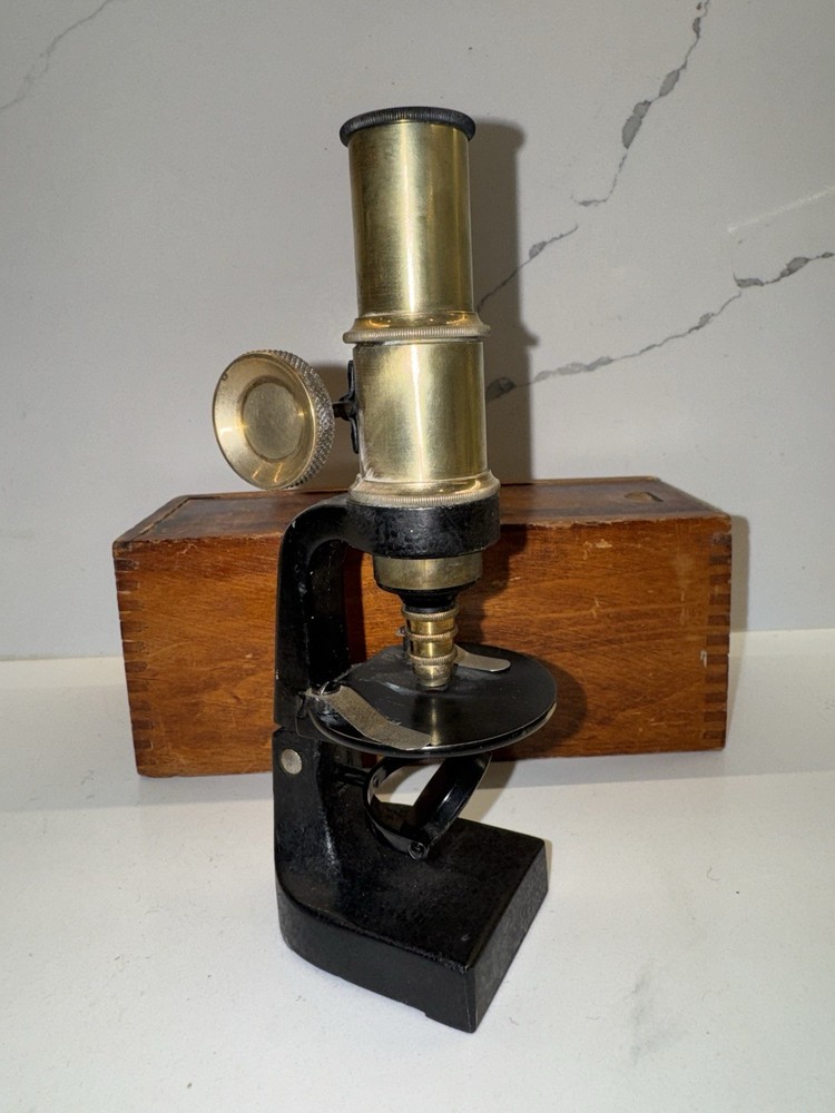Vintage unbranded cast iron Microscope Germany Brass Black Microskope