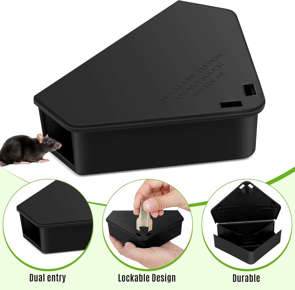24 Pack Mice Bait Stations with Keys, Triangle Mouse Stations, Reusable Mouse St