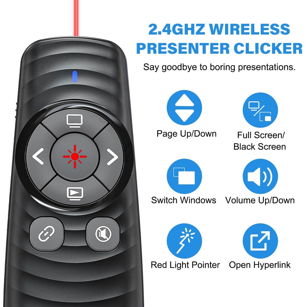 Presentation Clicker Wireless Presenter Remote for Black-Red AAA