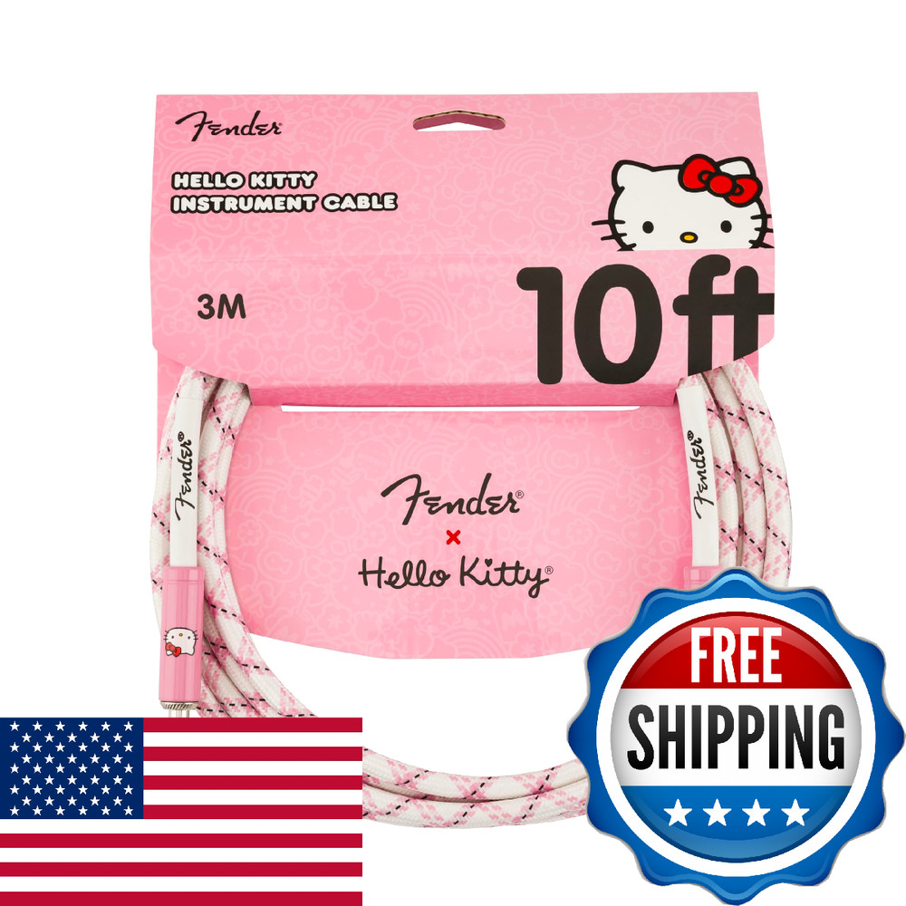 Fender x Hello Kitty White/Pink Woven Instrument Cable, 10ft