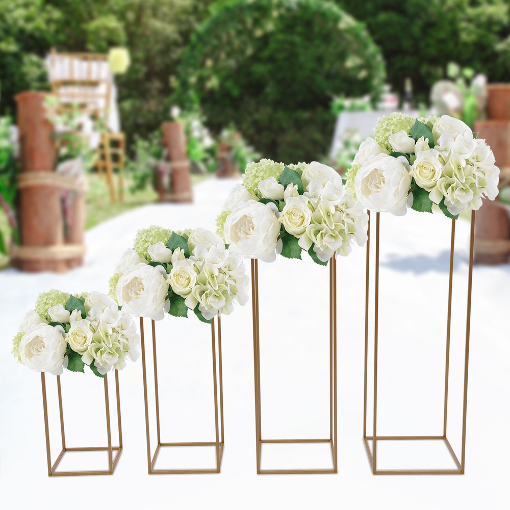 4PCS Gold Flower Stand Rectangular Rack Set For Wedding Table Centerpieces Decor