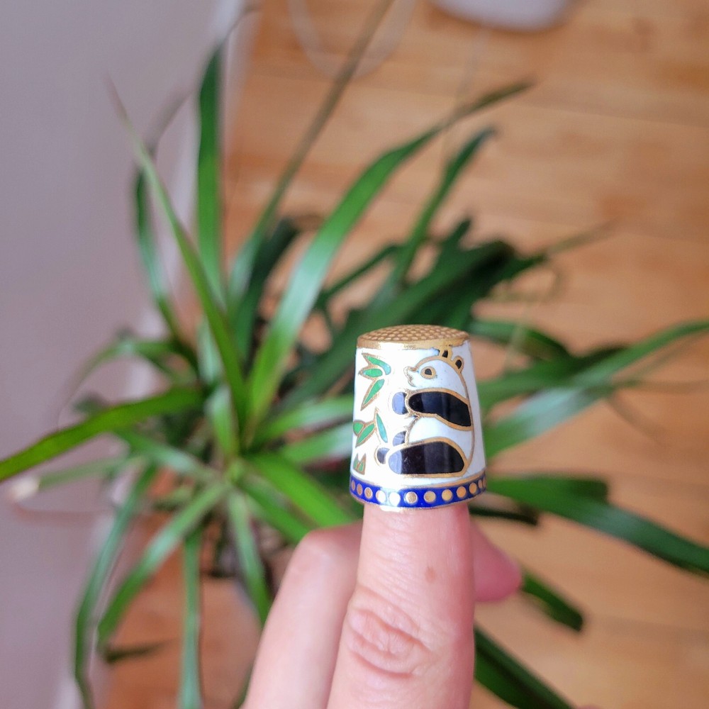 Vintage Cloisonne Panda Bear Thimble