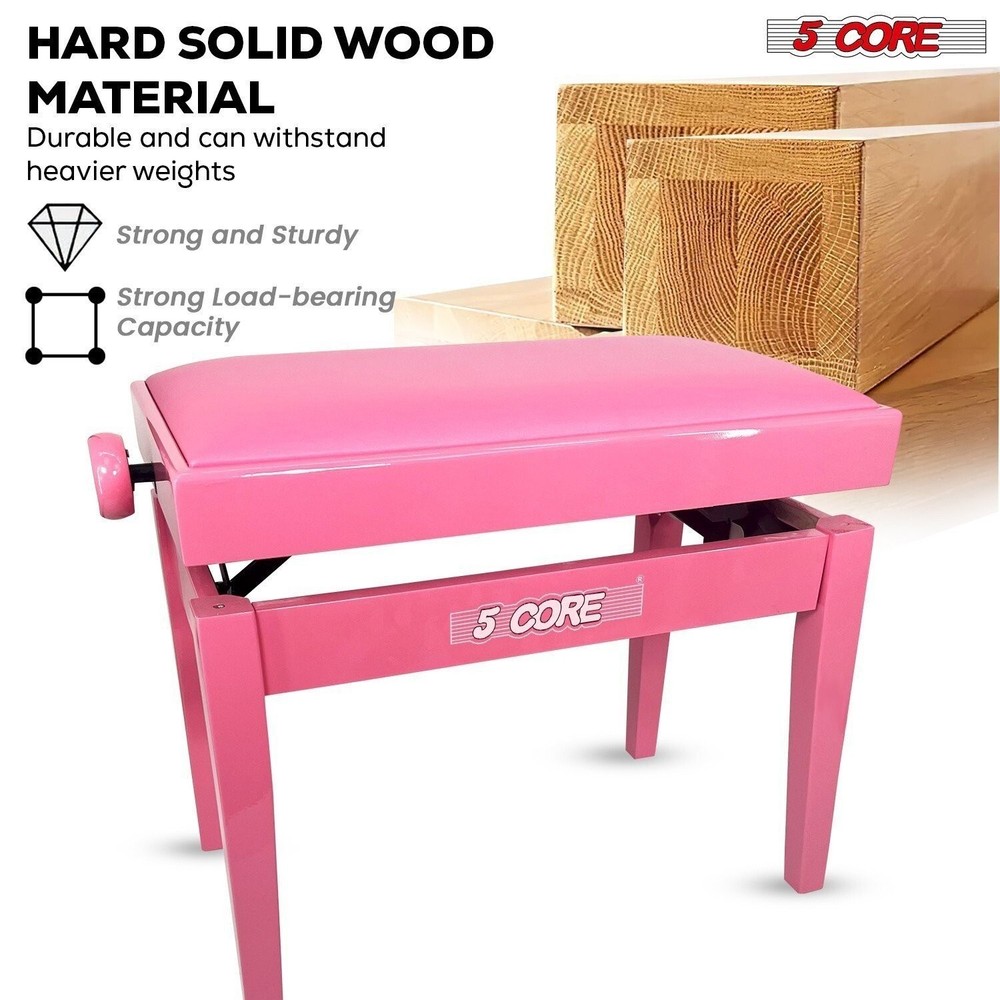 5 Core Piano Bench Height Adjustable Padded Cushion Solid Wood Keyboard Stool
