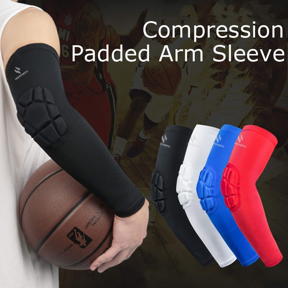 2PCS Padded Elbow Sleeves Compression Arm Protective Support Red Elbow Pad