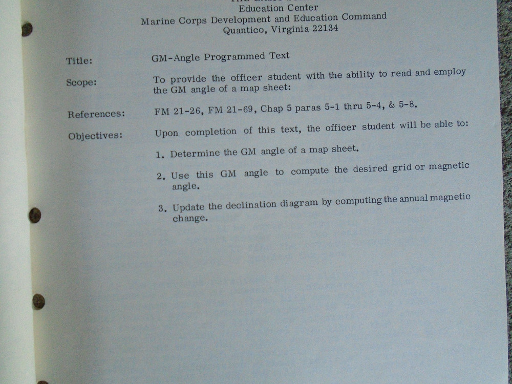 USMC Quantico training booklet, map reading, GM-Angle