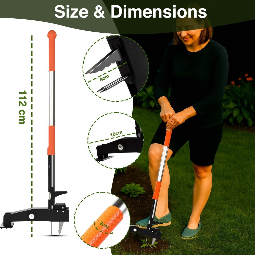 PlantSpawn Manual Stand Up Weed Puller Tool with Long Handle | Heavy orange
