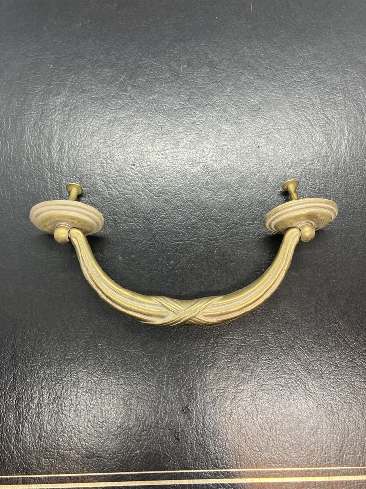 Old Drawer Drop Handle Bail Pull Solid Brass Vintage 5” Center Holes Heavy